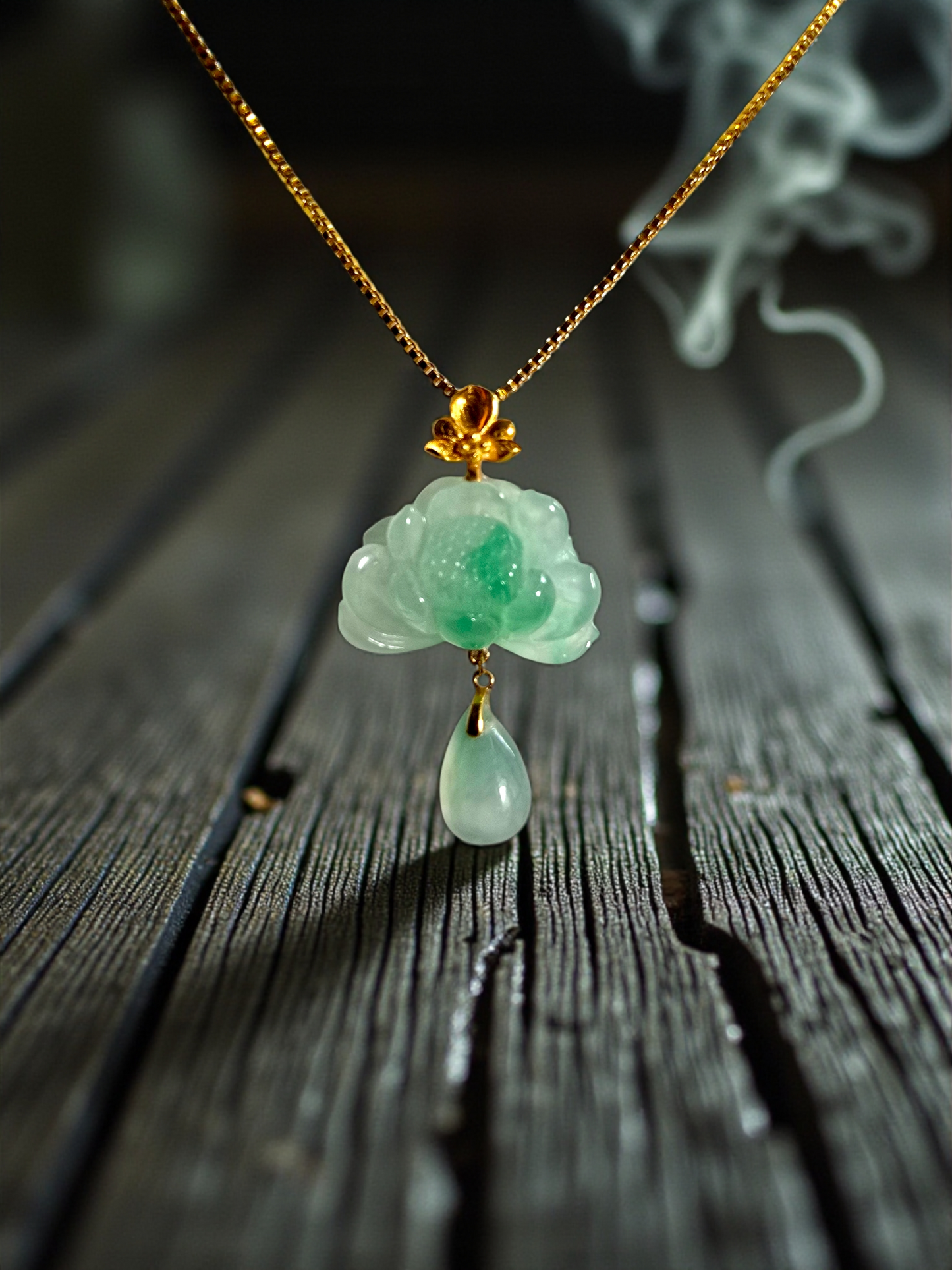 Hasu Flower Dangling Burmese A-Jadeite Pendant (with 18K Yellow Gold) - Certified