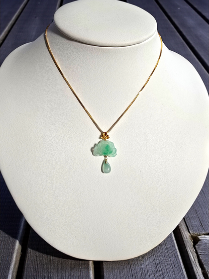 Hasu Flower Dangling Burmese A-Jadeite Pendant (with 18K Yellow Gold) - Certified