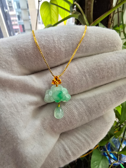 Hasu Flower Dangling Burmese A-Jadeite Pendant (with 18K Yellow Gold) - Certified