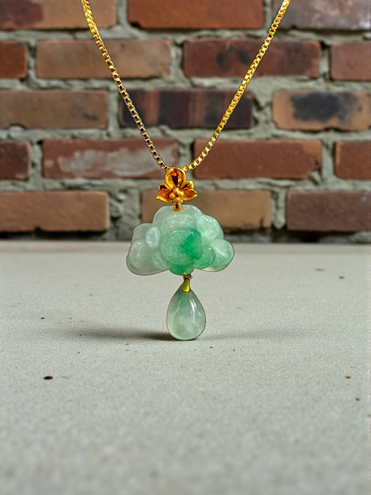 Hasu Flower Dangling Burmese A-Jadeite Pendant (with 18K Yellow Gold) - Certified