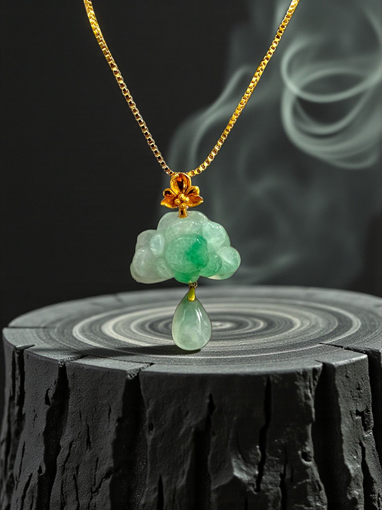 Hasu Flower Dangling Burmese A-Jadeite Pendant (with 18K Yellow Gold) - Certified