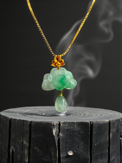 Hasu Flower Dangling Burmese A-Jadeite Pendant (with 18K Yellow Gold) - Certified