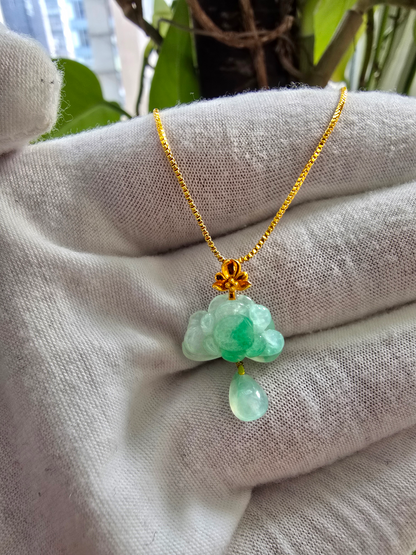 Hasu Flower Dangling Burmese A-Jadeite Pendant (with 18K Yellow Gold) - Certified