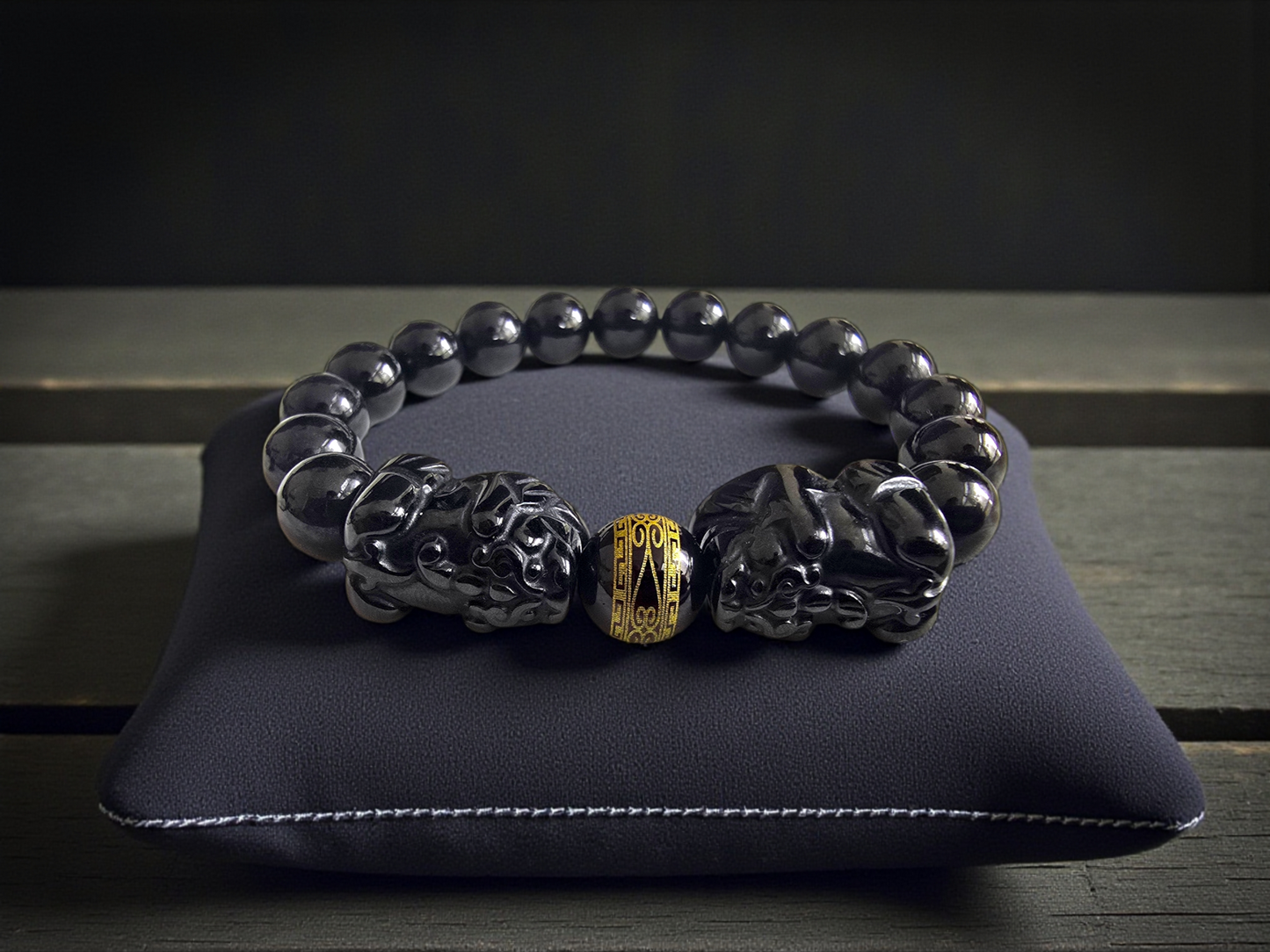 Certified Japanese Black Burmese A-Jade Beaded Bracelet (MADE IN JAPAN) (9.50 mm Each x 16 beads) - Certified 05047