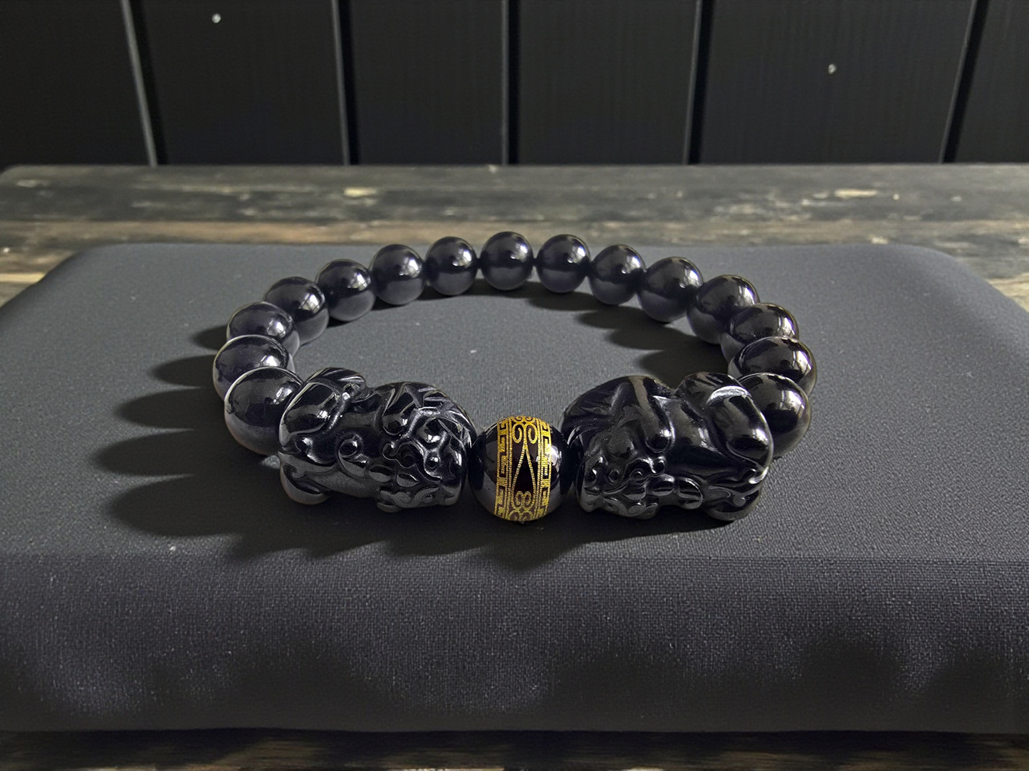 Certified Japanese Black Burmese A-Jade Beaded Bracelet (MADE IN JAPAN) (9.50 mm Each x 16 beads) - Certified 05047