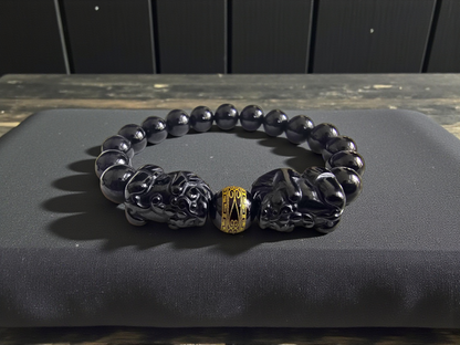 Certified Japanese Black Burmese A-Jade Beaded Bracelet (MADE IN JAPAN) (9.50 mm Each x 16 beads) - Certified 05047