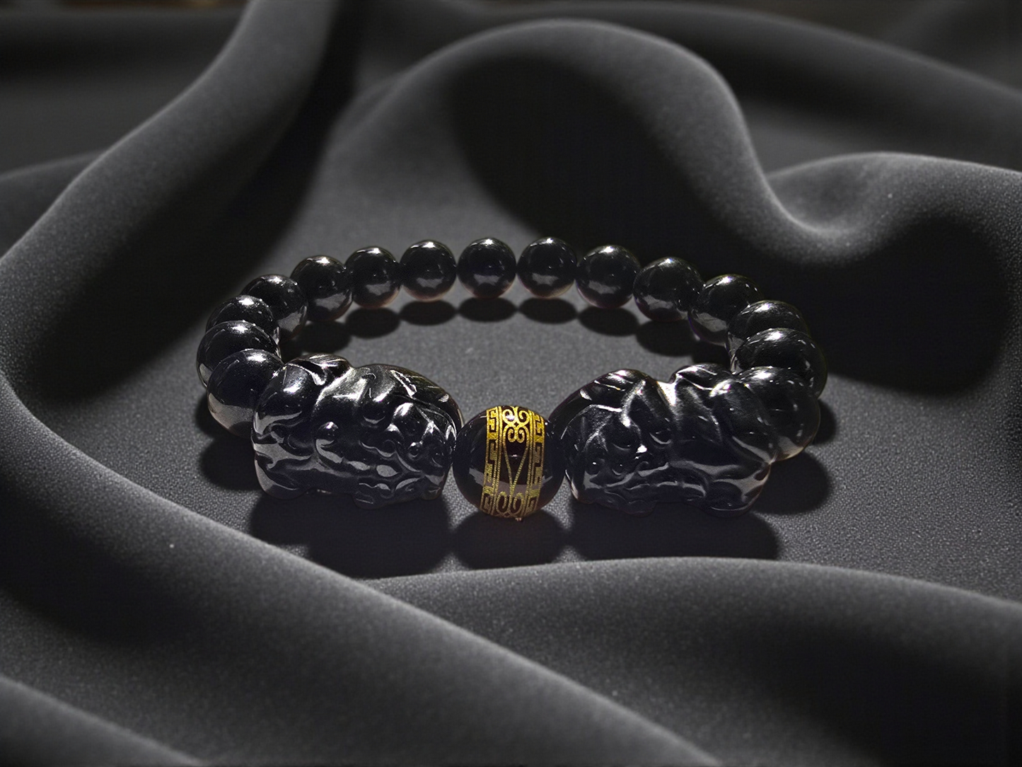 Certified Japanese Black Burmese A-Jade Beaded Bracelet (MADE IN JAPAN) (9.50 mm Each x 16 beads) - Certified 05047