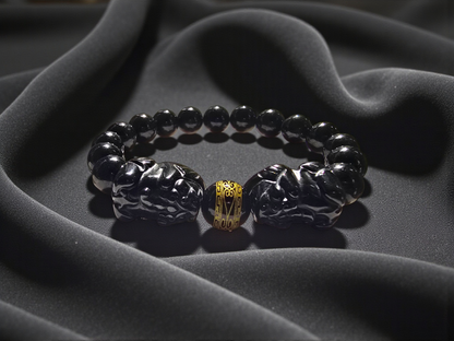 Certified Japanese Black Burmese A-Jade Beaded Bracelet (MADE IN JAPAN) (9.50 mm Each x 16 beads) - Certified 05047