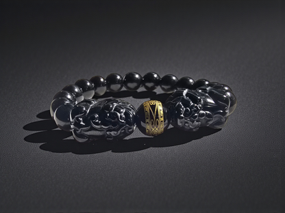 Certified Japanese Black Burmese A-Jade Beaded Bracelet (MADE IN JAPAN) (9.50 mm Each x 16 beads) - Certified 05047