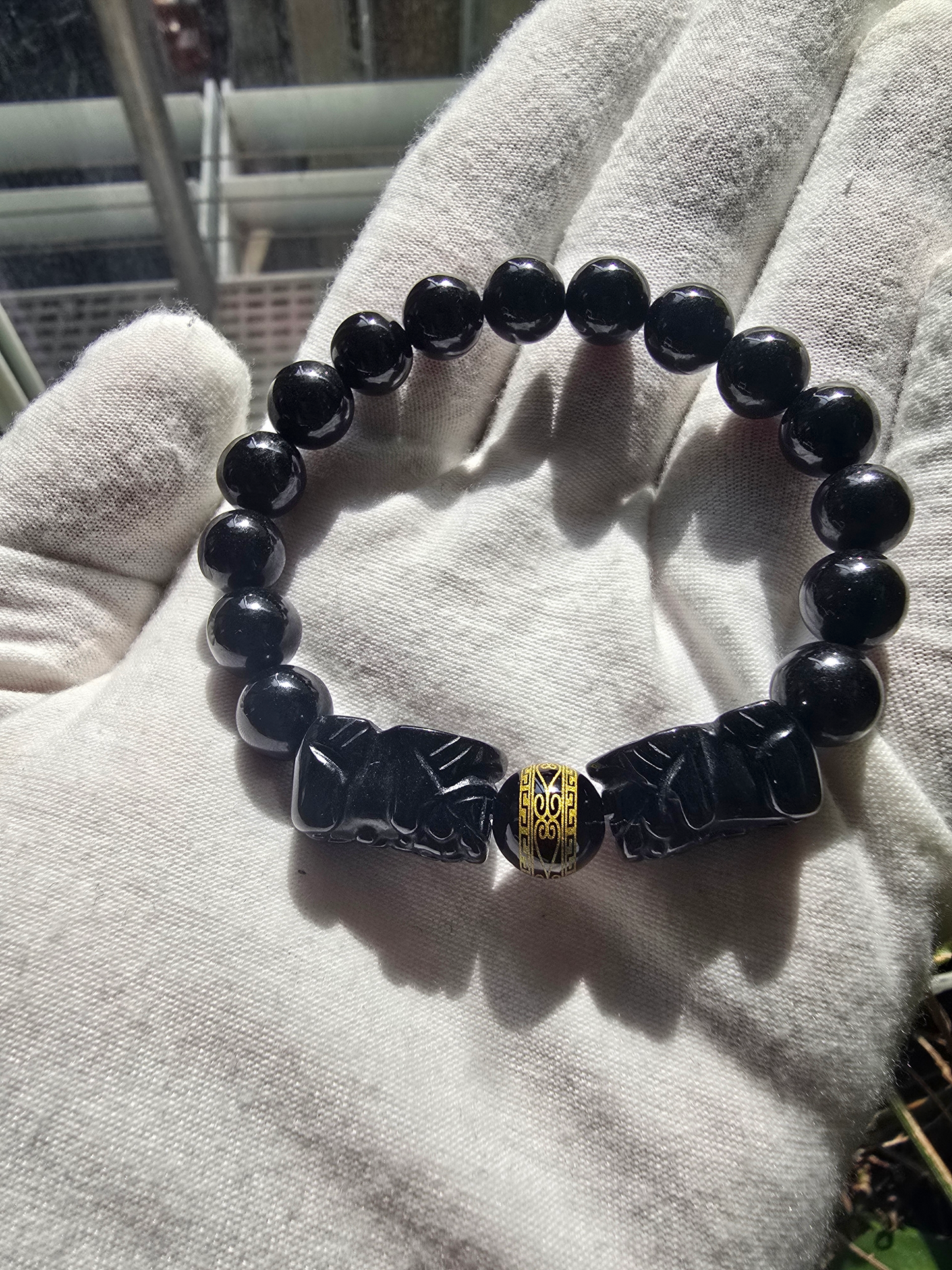 Certified Japanese Black Burmese A-Jade Beaded Bracelet (MADE IN JAPAN) (9.50 mm Each x 16 beads) - Certified 05047