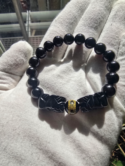 Certified Japanese Black Burmese A-Jade Beaded Bracelet (MADE IN JAPAN) (9.50 mm Each x 16 beads) - Certified 05047