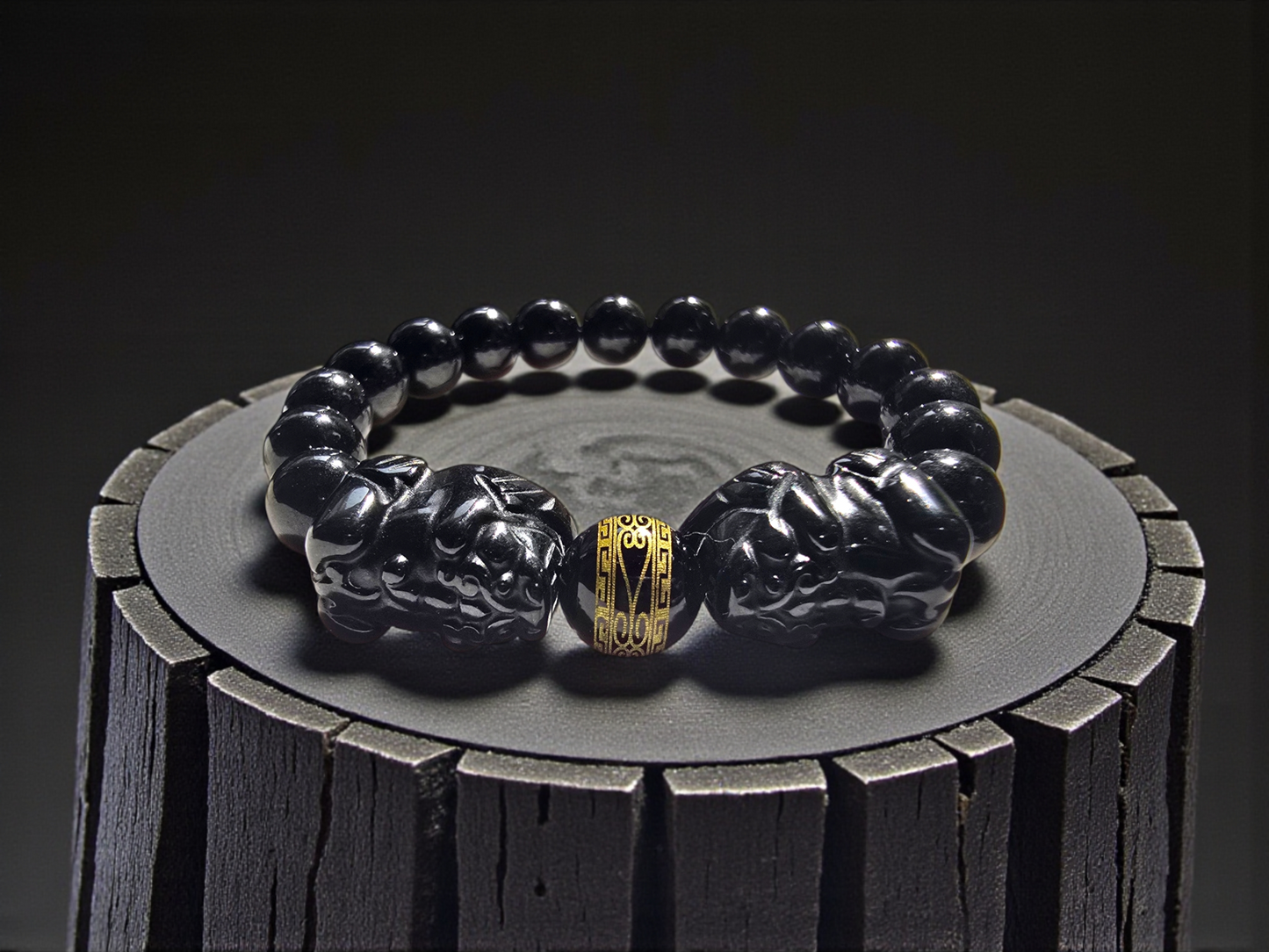 Certified Japanese Black Burmese A-Jade Beaded Bracelet (MADE IN JAPAN) (9.50 mm Each x 16 beads) - Certified 05047