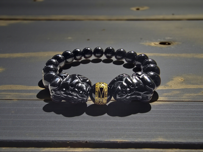 Certified Japanese Black Burmese A-Jade Beaded Bracelet (MADE IN JAPAN) (9.50 mm Each x 16 beads) - Certified 05047