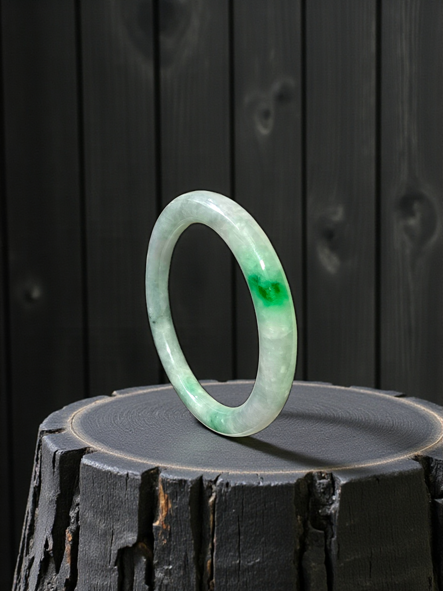 Earth's (MADE IN JAPAN) Burmese Green A-Jade Round Bangle Bracelet - Certified 08833