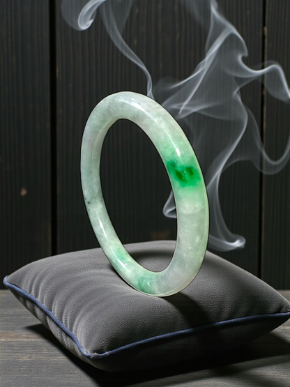 Earth's (MADE IN JAPAN) Burmese Green A-Jade Round Bangle Bracelet - Certified 08833