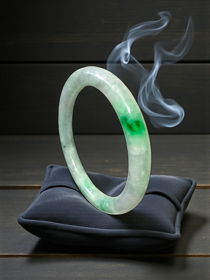 Earth's (MADE IN JAPAN) Burmese Green A-Jade Round Bangle Bracelet - Certified 08833