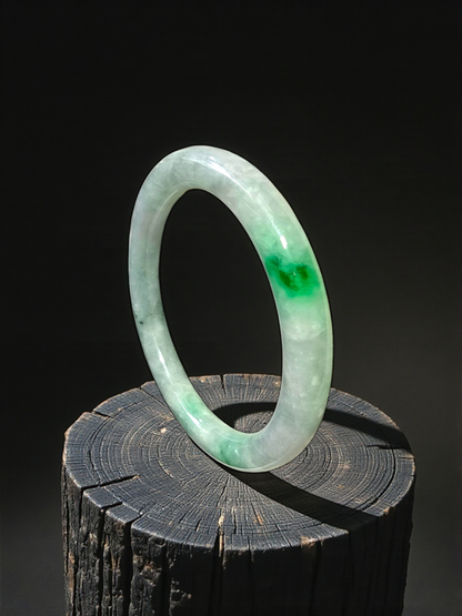 Earth's (MADE IN JAPAN) Burmese Green A-Jade Round Bangle Bracelet - Certified 08833