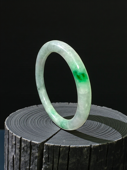Earth's (MADE IN JAPAN) Burmese Green A-Jade Round Bangle Bracelet - Certified 08833