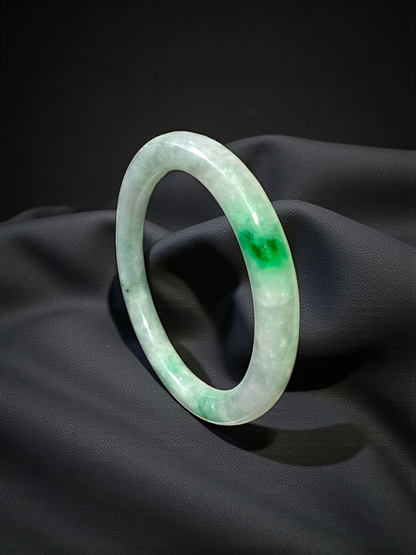 Earth's (MADE IN JAPAN) Burmese Green A-Jade Round Bangle Bracelet - Certified 08833