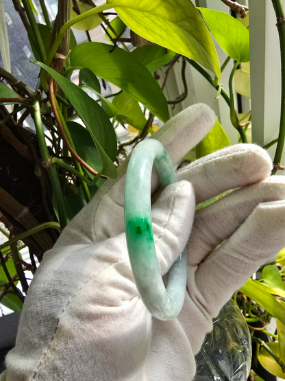 Earth's (MADE IN JAPAN) Burmese Green A-Jade Round Bangle Bracelet - Certified 08833