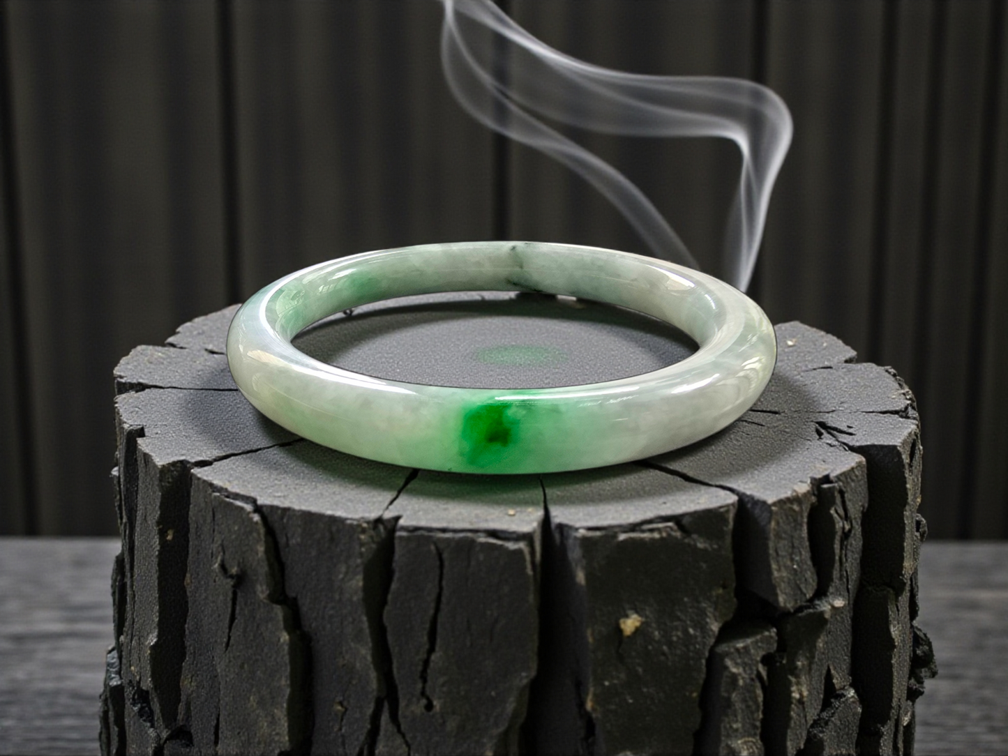 Earth's (MADE IN JAPAN) Burmese Green A-Jade Round Bangle Bracelet - Certified 08833