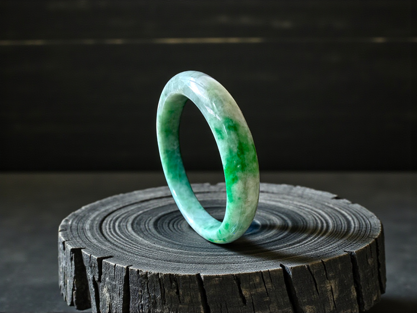 Earth's (MADE IN JAPAN) Burmese Green A-Jade Round Bangle Bracelet - Certified 08834