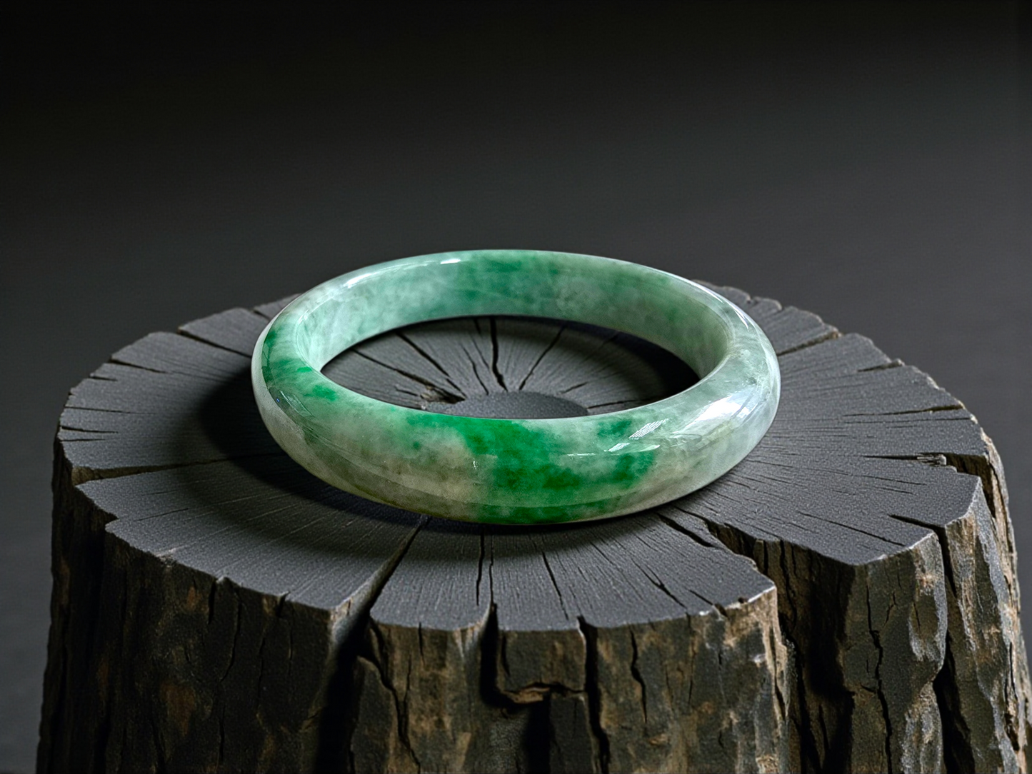 Earth's (MADE IN JAPAN) Burmese Green A-Jade Round Bangle Bracelet - Certified 08834