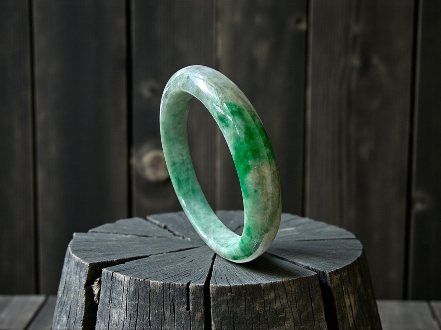 Earth's (MADE IN JAPAN) Burmese Green A-Jade Round Bangle Bracelet - Certified 08834