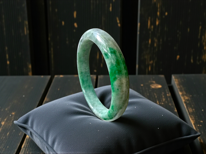 Earth's (MADE IN JAPAN) Burmese Green A-Jade Round Bangle Bracelet - Certified 08834