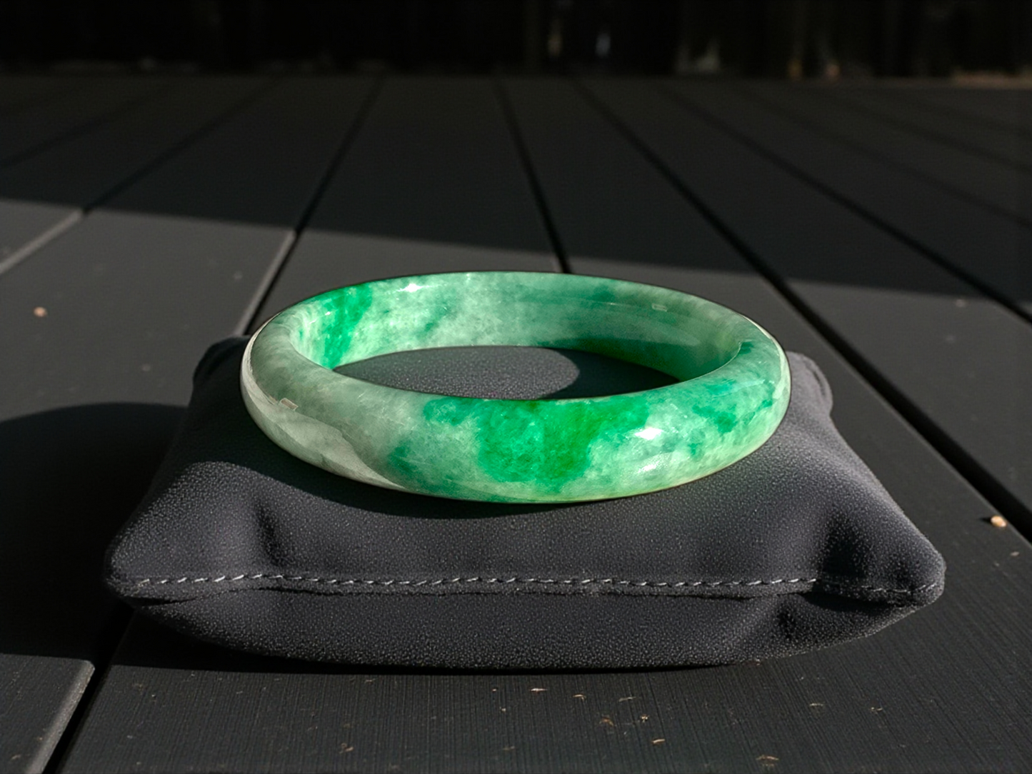 Earth's (MADE IN JAPAN) Burmese Green A-Jade Round Bangle Bracelet - Certified 08835