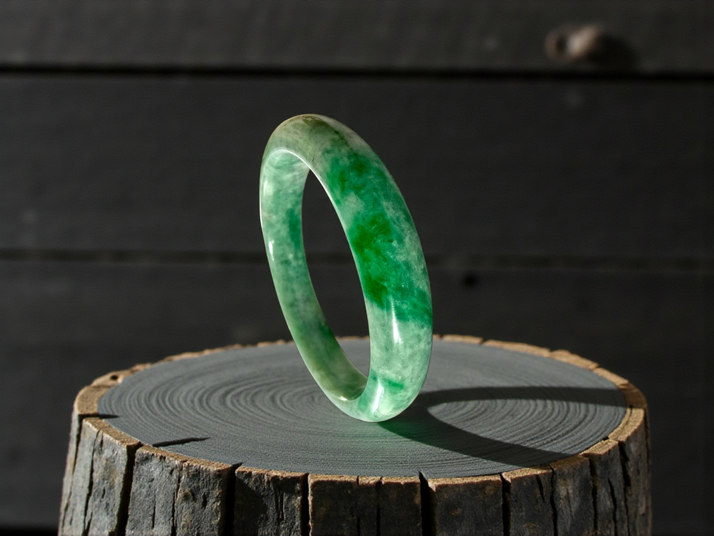 Earth's (MADE IN JAPAN) Burmese Green A-Jade Round Bangle Bracelet - Certified 08836