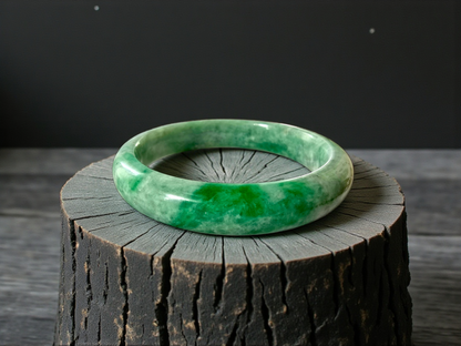 Earth's (MADE IN JAPAN) Burmese Green A-Jade Round Bangle Bracelet - Certified 08836