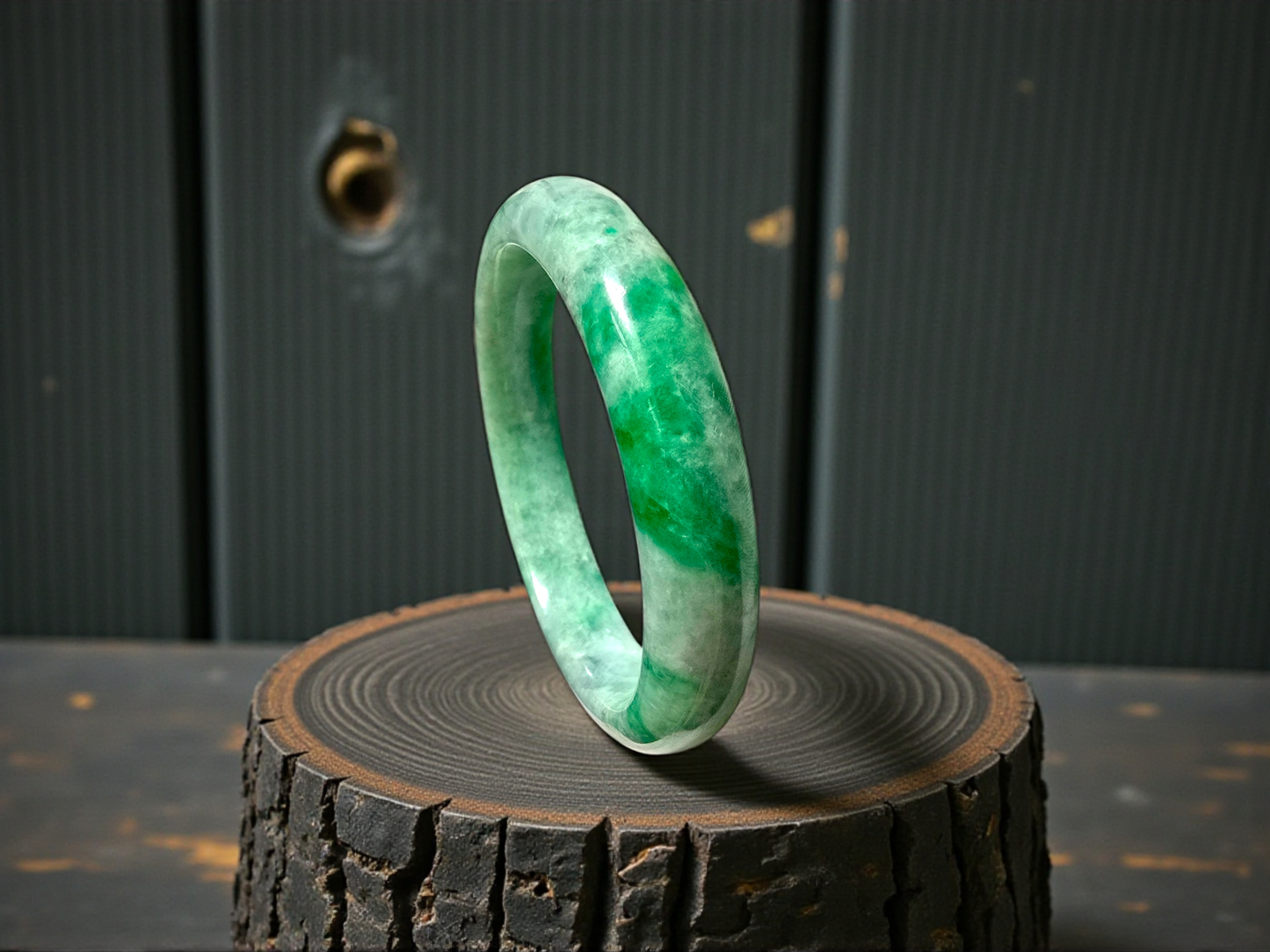 Earth's (MADE IN JAPAN) Burmese Green A-Jade Round Bangle Bracelet - Certified 08836