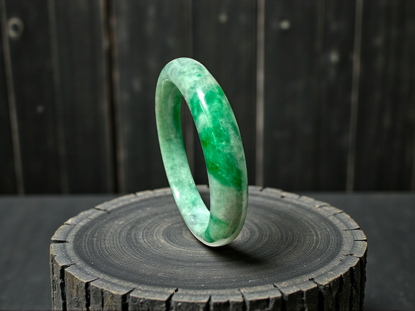 Earth's (MADE IN JAPAN) Burmese Green A-Jade Round Bangle Bracelet - Certified 08836