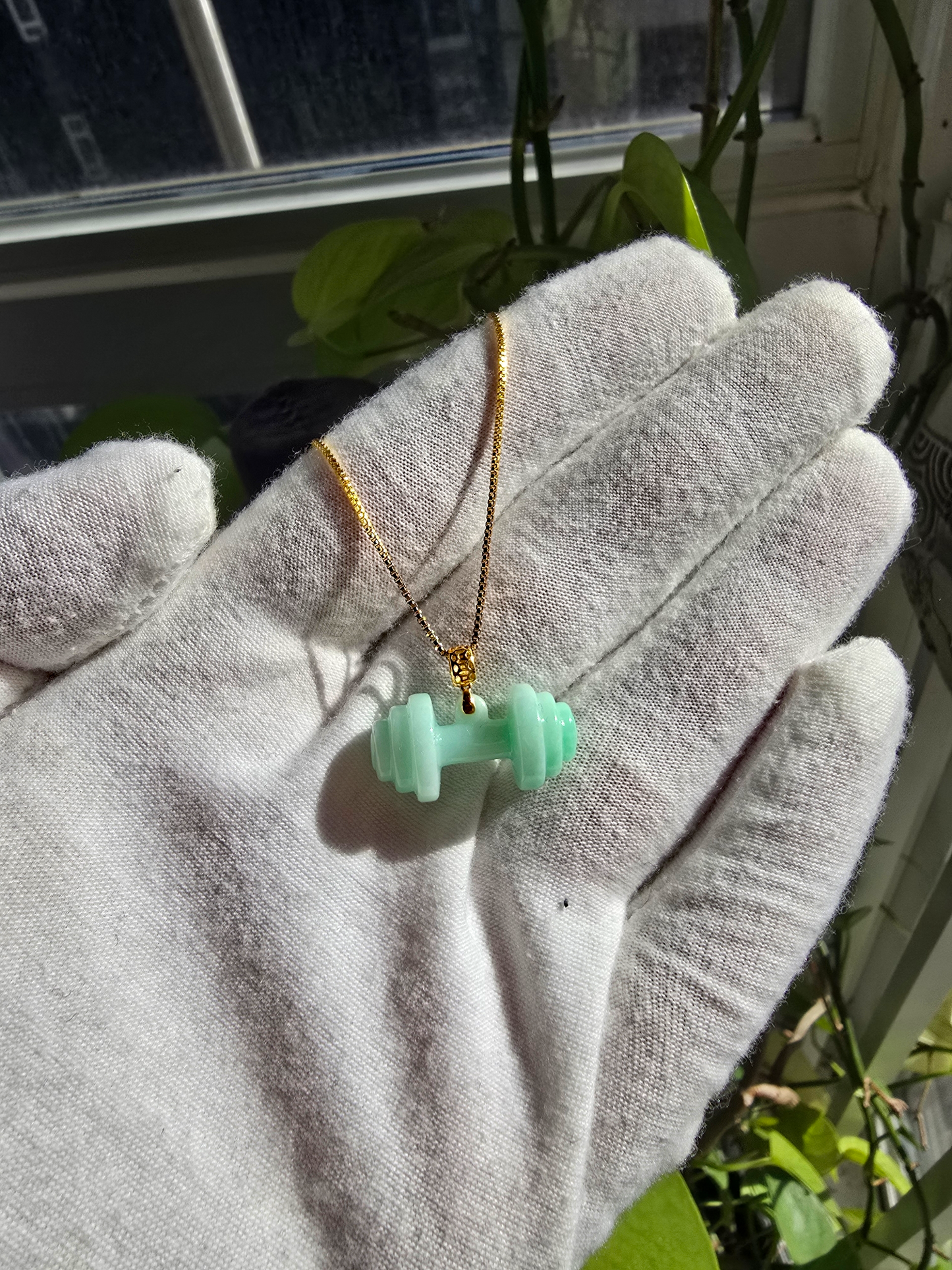 Chikara Gym Dumbbell Burmese A-Jadeite Charm Pendant (with 18K Yellow Gold)- Certified
