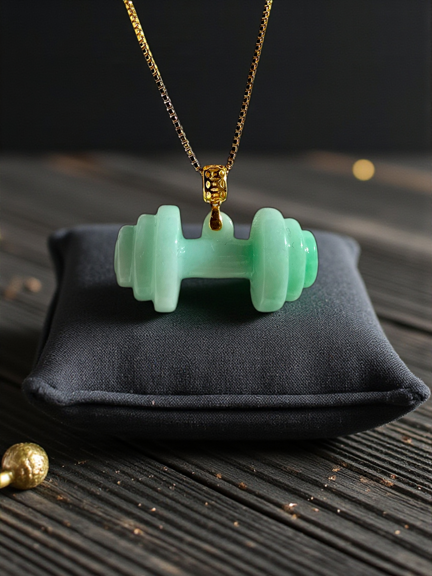 Chikara Gym Dumbbell Burmese A-Jadeite Charm Pendant (with 18K Yellow Gold)- Certified
