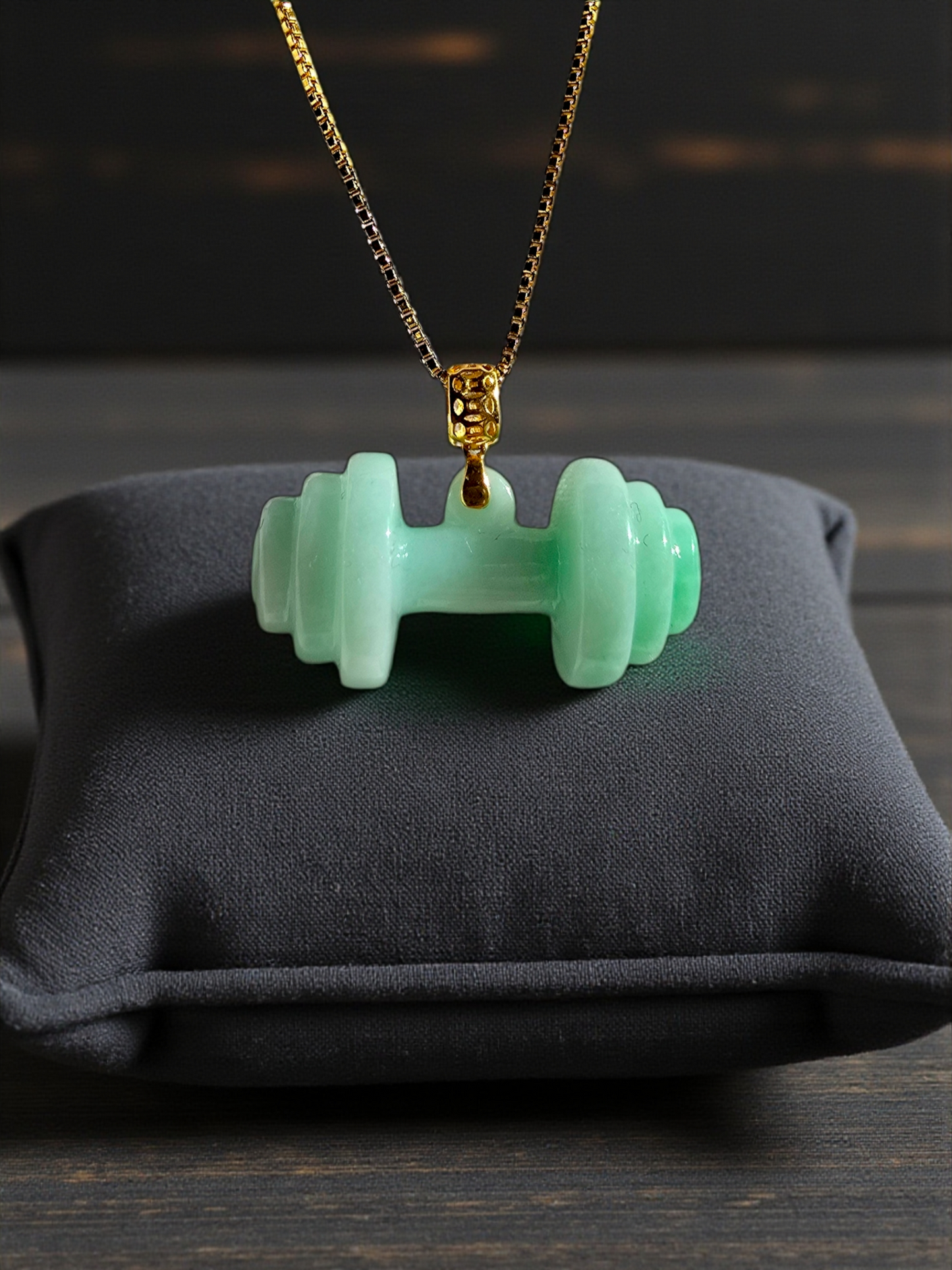 Chikara Gym Dumbbell Burmese A-Jadeite Charm Pendant (with 18K Yellow Gold)- Certified