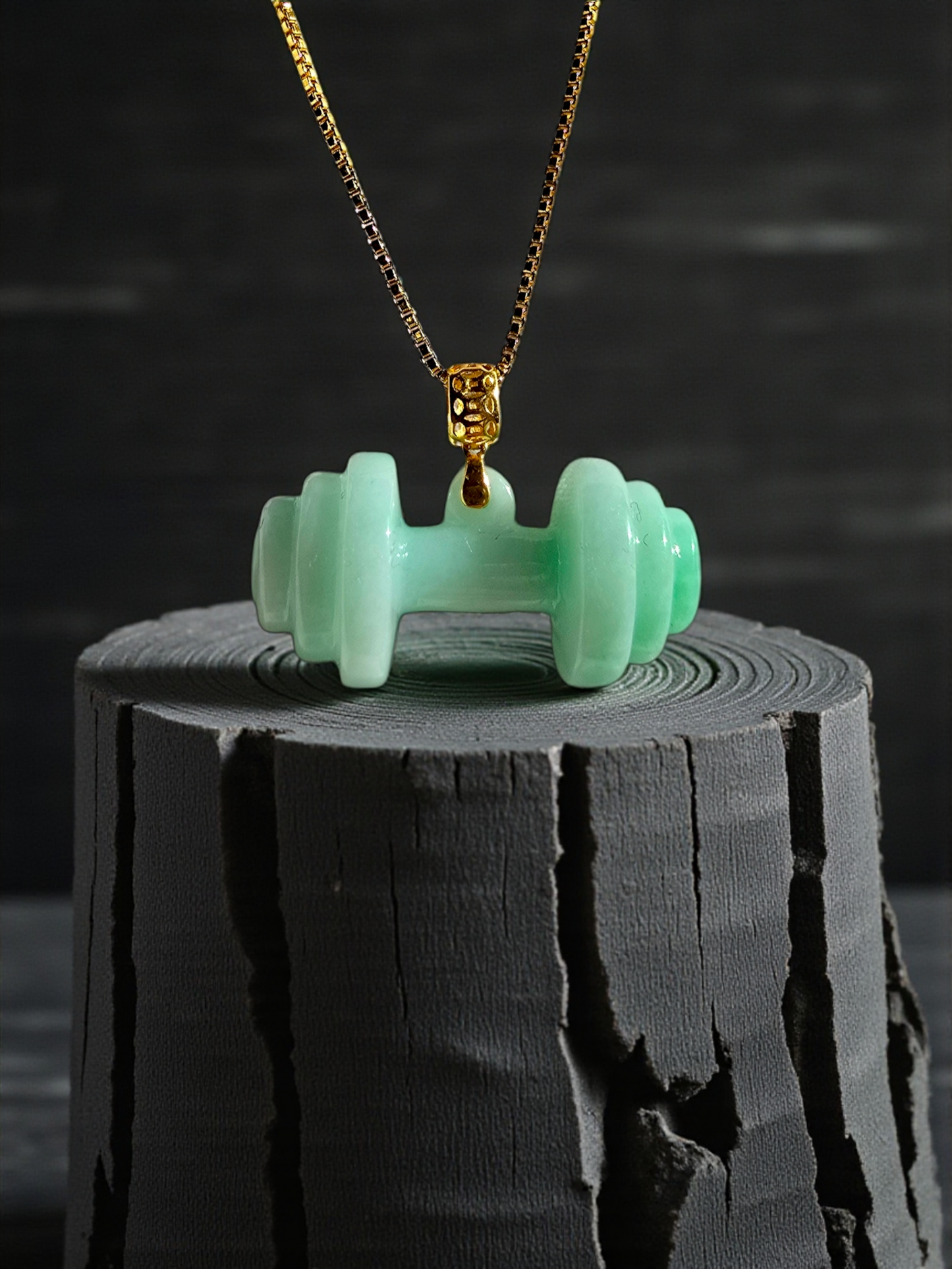 Chikara Gym Dumbbell Burmese A-Jadeite Charm Pendant (with 18K Yellow Gold)- Certified