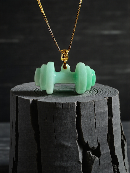Chikara Gym Dumbbell Burmese A-Jadeite Charm Pendant (with 18K Yellow Gold)- Certified