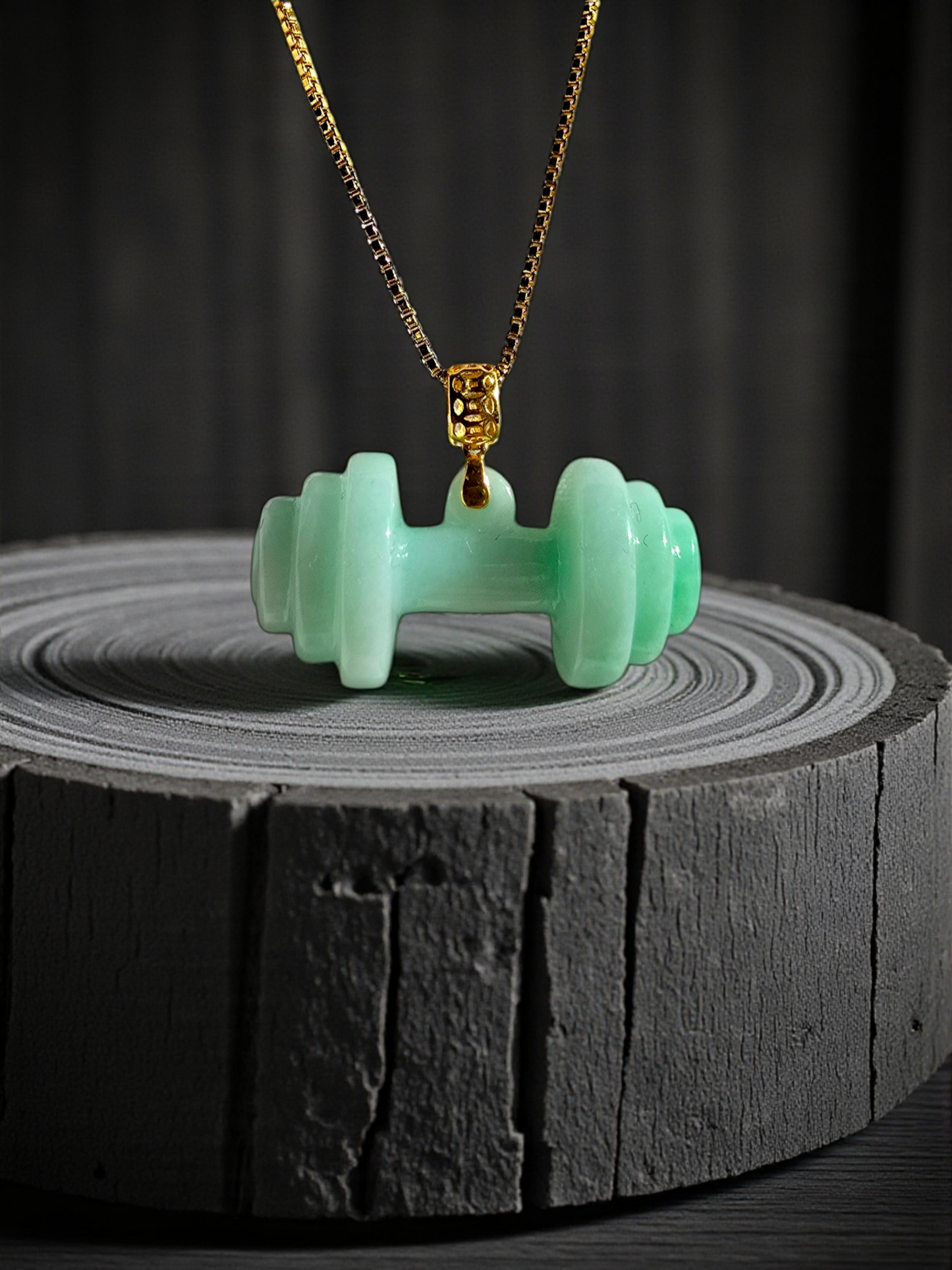 Chikara Gym Dumbbell Burmese A-Jadeite Charm Pendant (with 18K Yellow Gold)- Certified