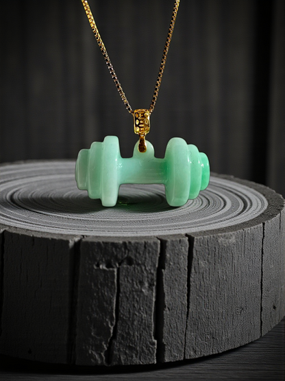 Chikara Gym Dumbbell Burmese A-Jadeite Charm Pendant (with 18K Yellow Gold)- Certified