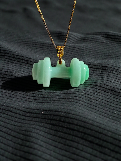 Chikara Gym Dumbbell Burmese A-Jadeite Charm Pendant (with 18K Yellow Gold)- Certified