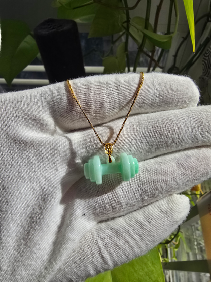 Chikara Gym Dumbbell Burmese A-Jadeite Charm Pendant (with 18K Yellow Gold)- Certified