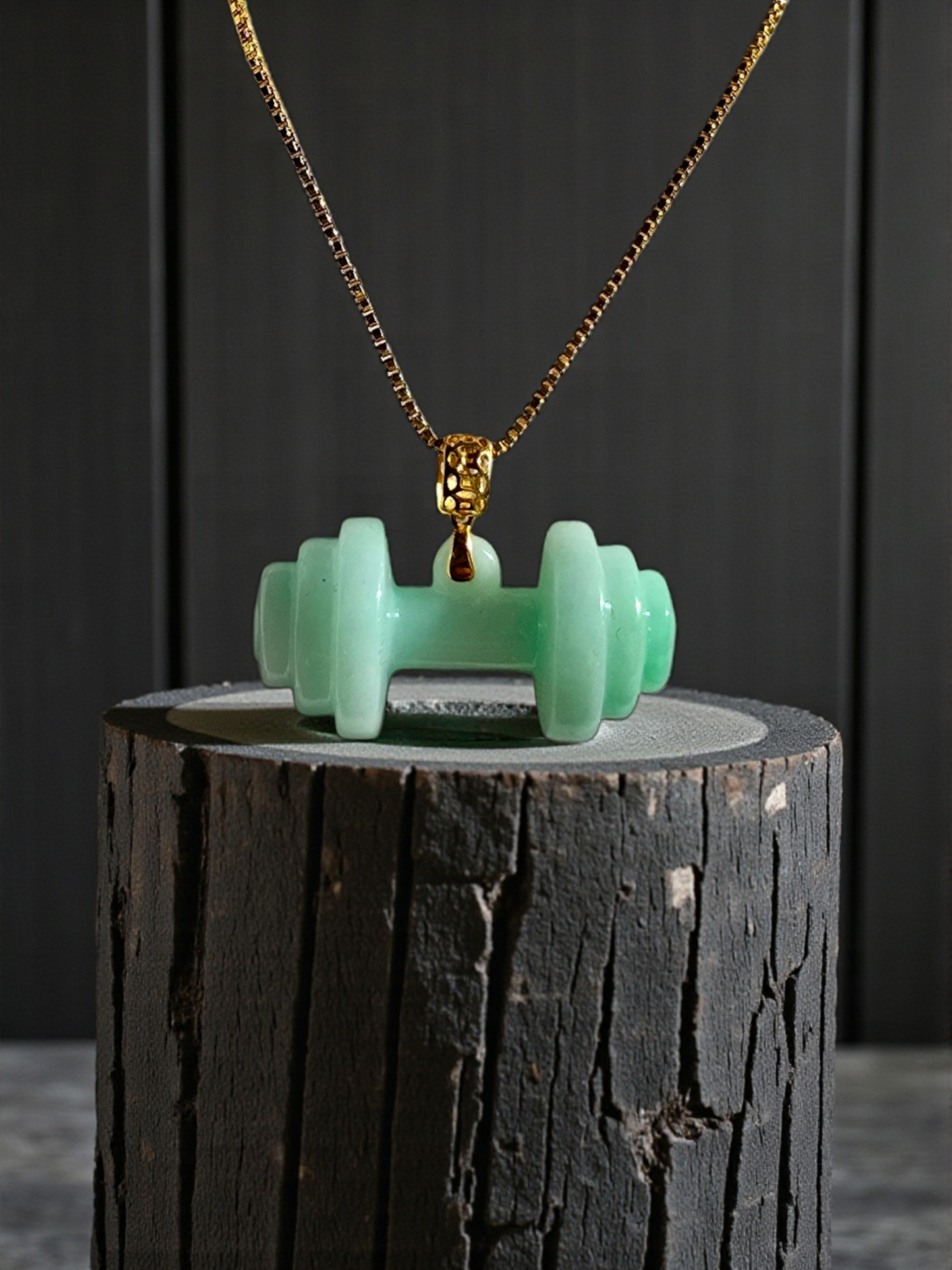 Chikara Gym Dumbbell Burmese A-Jadeite Charm Pendant (with 18K Yellow Gold)- Certified
