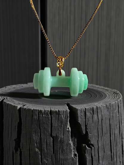 Chikara Gym Dumbbell Burmese A-Jadeite Charm Pendant (with 18K Yellow Gold)- Certified