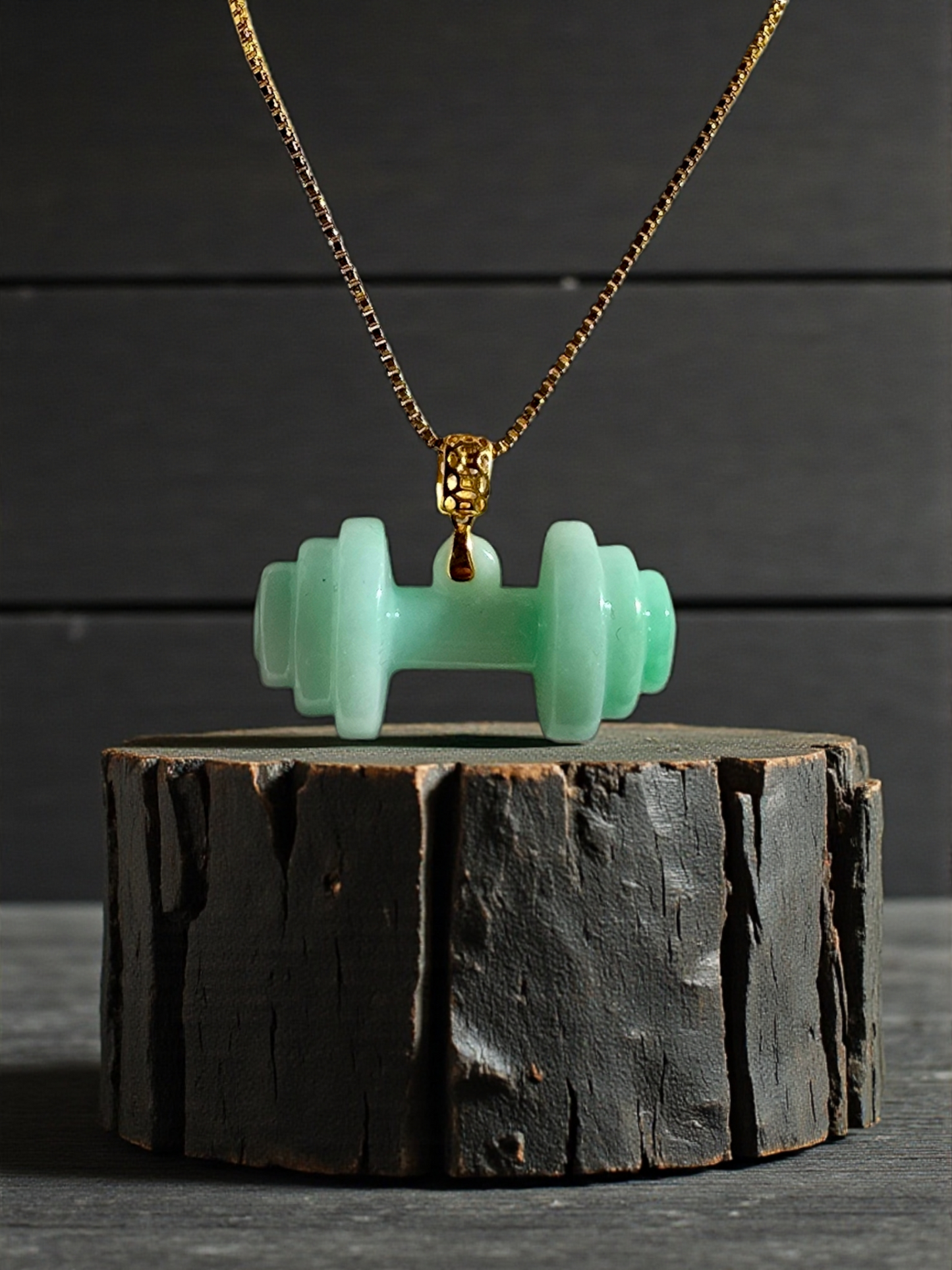 Chikara Gym Dumbbell Burmese A-Jadeite Charm Pendant (with 18K Yellow Gold)- Certified