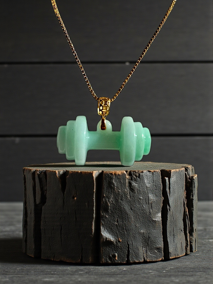 Chikara Gym Dumbbell Burmese A-Jadeite Charm Pendant (with 18K Yellow Gold)- Certified
