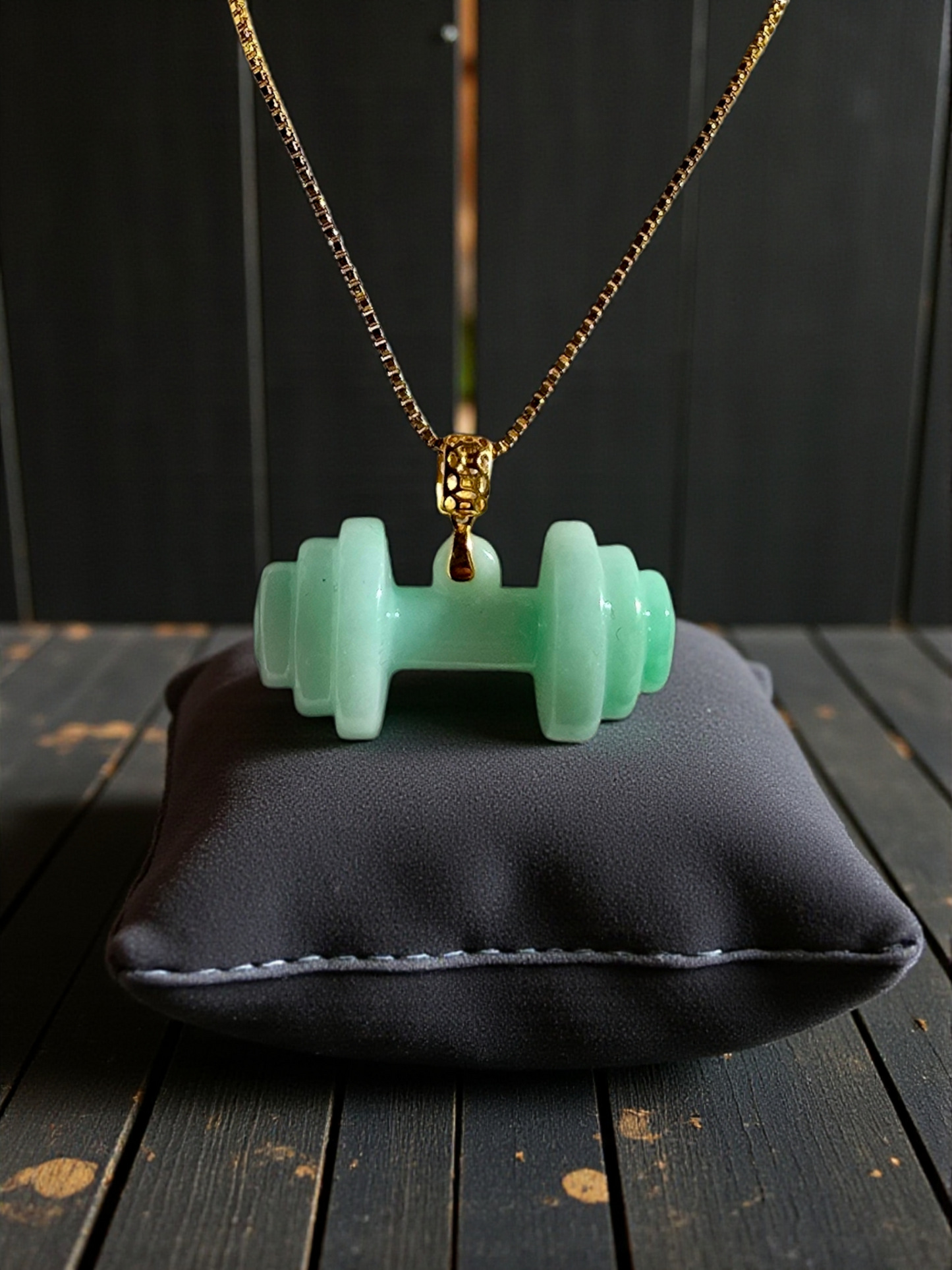 Chikara Gym Dumbbell Burmese A-Jadeite Charm Pendant (with 18K Yellow Gold)- Certified