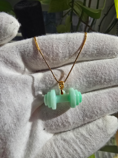 Chikara Gym Dumbbell Burmese A-Jadeite Charm Pendant (with 18K Yellow Gold)- Certified