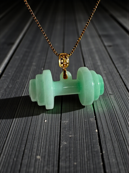 Chikara Gym Dumbbell Burmese A-Jadeite Charm Pendant (with 18K Yellow Gold)- Certified